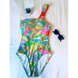 Trina Turk “Deco Palms” One Shoulder One Piece Size 6 NWOT